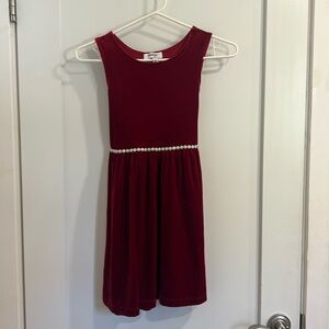 Girls red velvet sleeveless dress